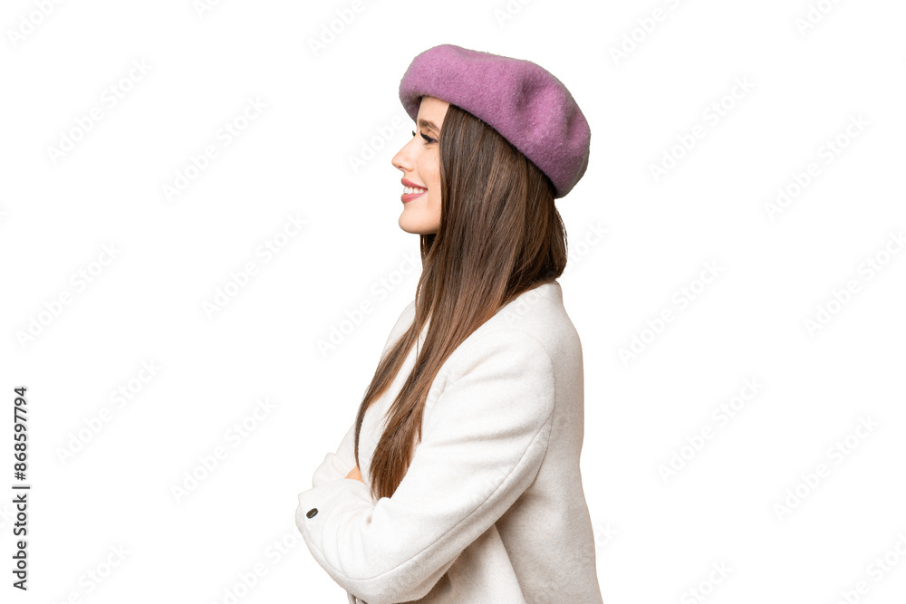 Young beautiful woman over isolated chroma key background in lateral position Young beautiful woman over isolated chroma key background in lateral position