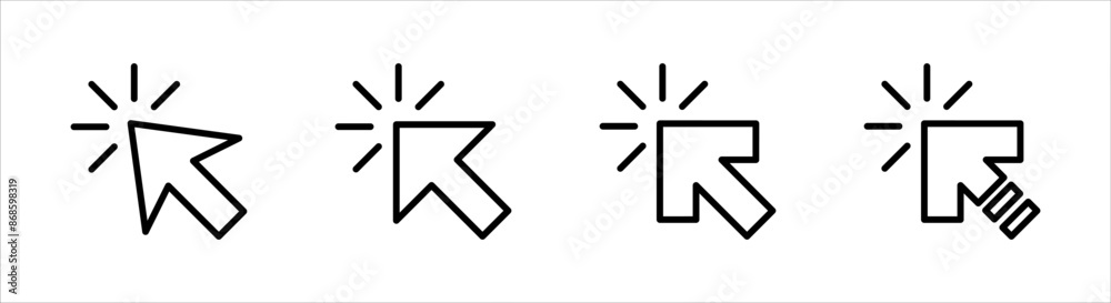 Click icon set, pointer arrow icon, cursor icon vector, on a white background.