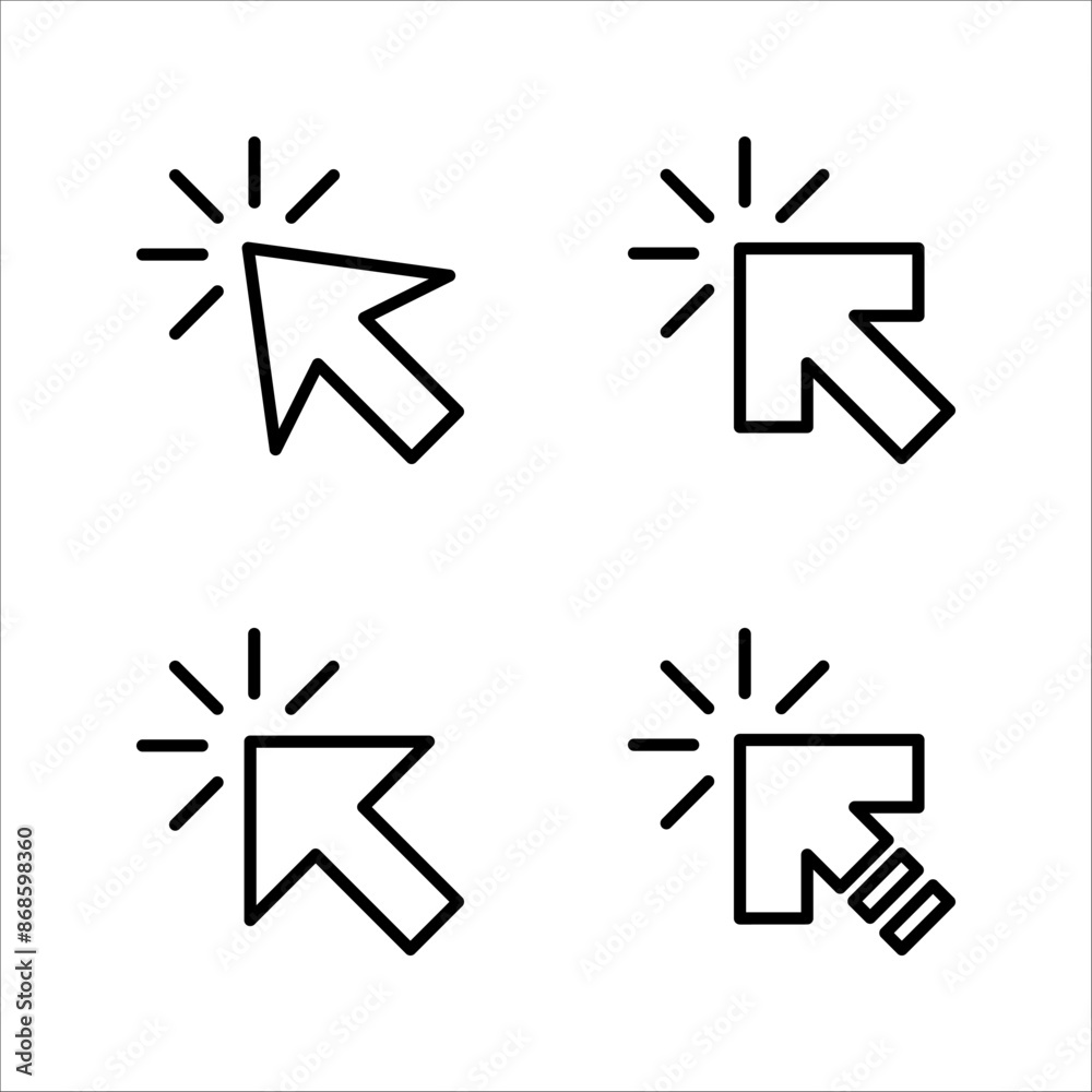 Click icon set, pointer arrow icon, cursor icon vector, on a white background. Click icon set, pointer arrow icon, cursor icon vector, on a white background.