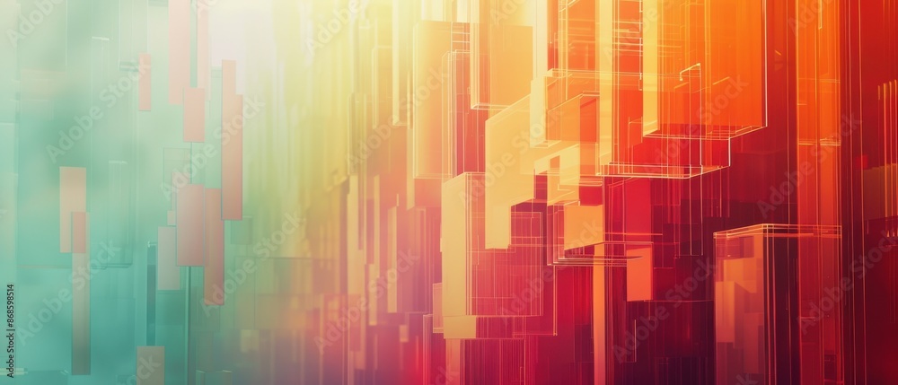 A colorful cityscape with buildings in various shades of red, yellow, and blue A colorful cityscape with buildings in various shades of red, yellow, and blue