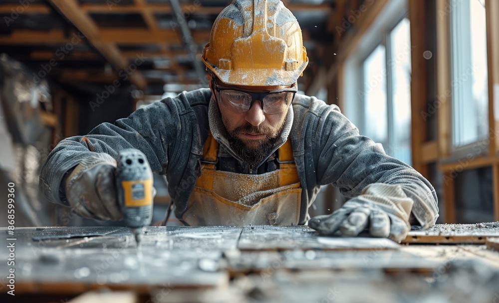 Worker in Overalls and Safety Glasses Using Electric Drill, Building New Home Interior, Natural Light from Large Windows
Worker in Overalls and Safety Glasses Using Electric Drill, Building New Home Interior, Natural Light from Large Windows