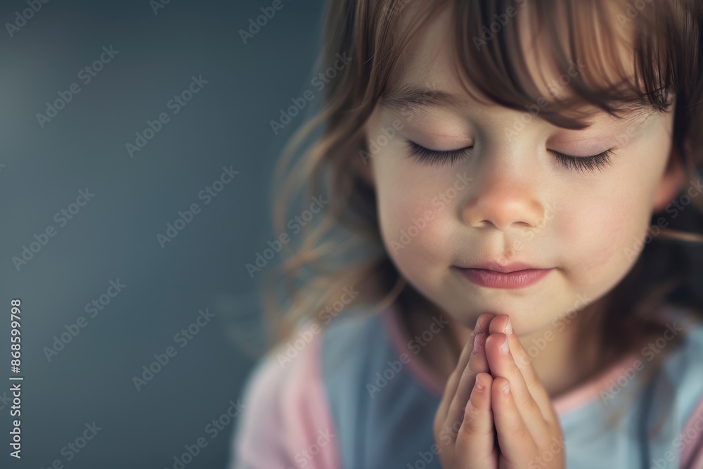 Portrait of a young child with closed eyes and folded hands, demonstrating serenity, peacefulness, and prayer. Portrait of a young child with closed eyes and folded hands, demonstrating serenity, peacefulness, and prayer.