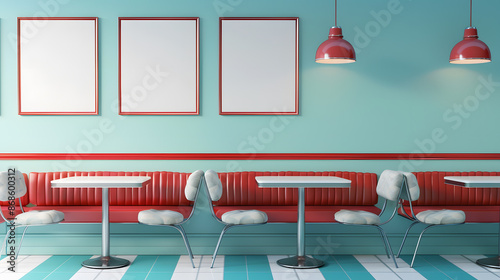 Retro American diner with wall poster mockup
