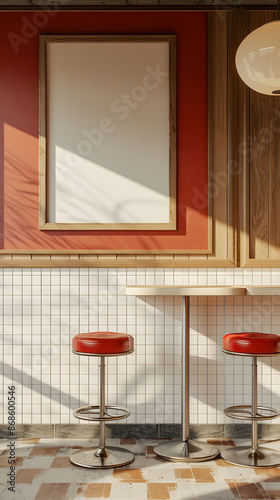 Retro American diner with wall poster mockup