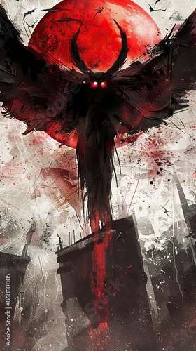 Digital illustration and painting design style of the Mothman cryptid mythological 