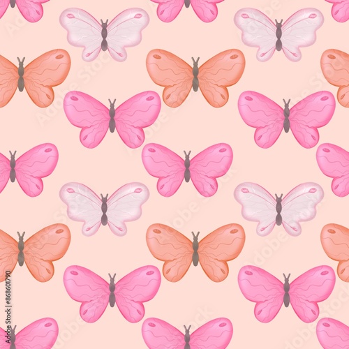 Seamless pattern butterflies paper fabric print 