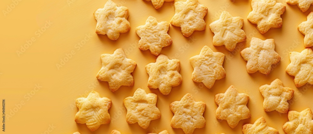 A row of yellow cookies with a leafy design on them A row of yellow cookies with a leafy design on them