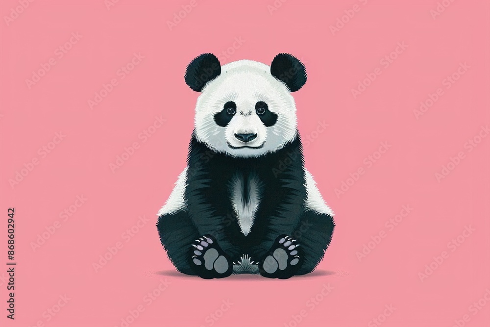 Isolated in pastel pink background, flat illustration style, with panda Isolated in pastel pink background, flat illustration style, with panda