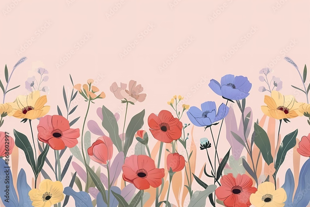 Isolated in pastel pink background, flat illustration style, with flowers Isolated in pastel pink background, flat illustration style, with flowers