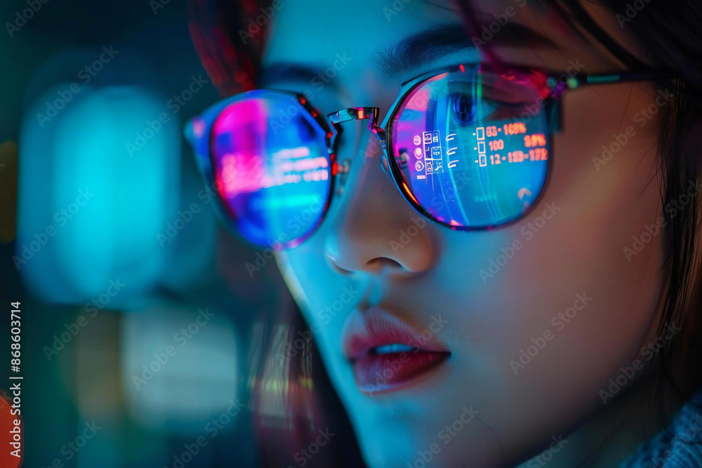 futuristic holographic screen displays real-time data for an Energy Efficient House Calculator, with beautiful individuals wearing eyeglasses analyzing insulation rates futuristic holographic screen displays real-time data for an Energy Efficient House Calculator, with beautiful individuals wearing eyeglasses analyzing insulation rates