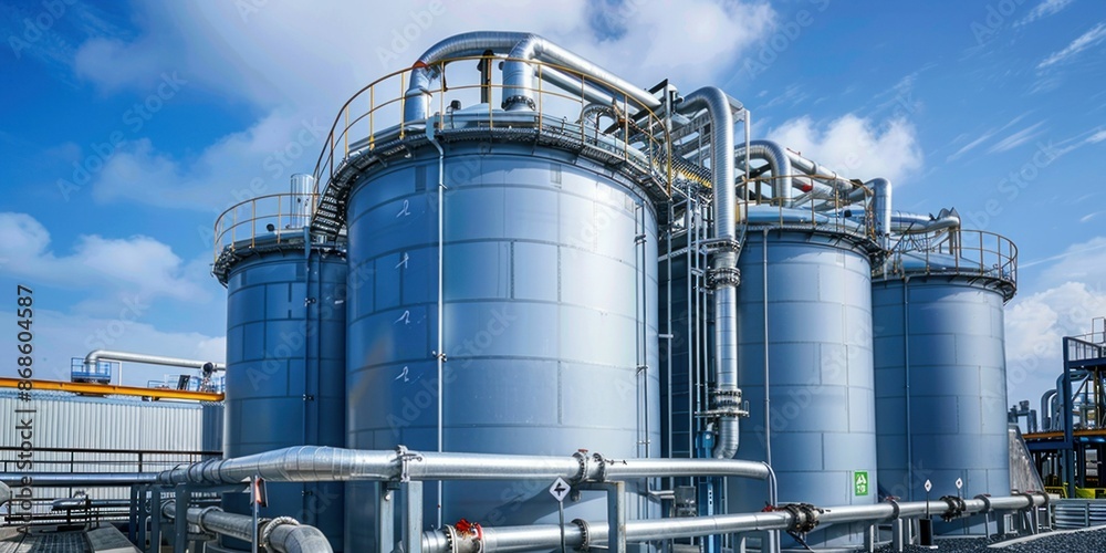 Industrial Storage Tanks and Pipelines in Modern Facility. Generative ai. Industrial Storage Tanks and Pipelines in Modern Facility. Generative ai.