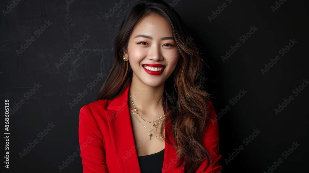 A studio portrait of a stylish Asian woman dressed in luxurious clothing A studio portrait of a stylish Asian woman dressed in luxurious clothing