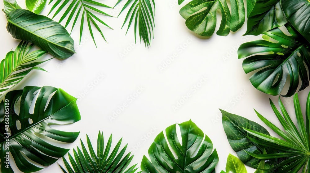 Tropical Green Leaves on a White Background. Generative ai Tropical Green Leaves on a White Background. Generative ai
