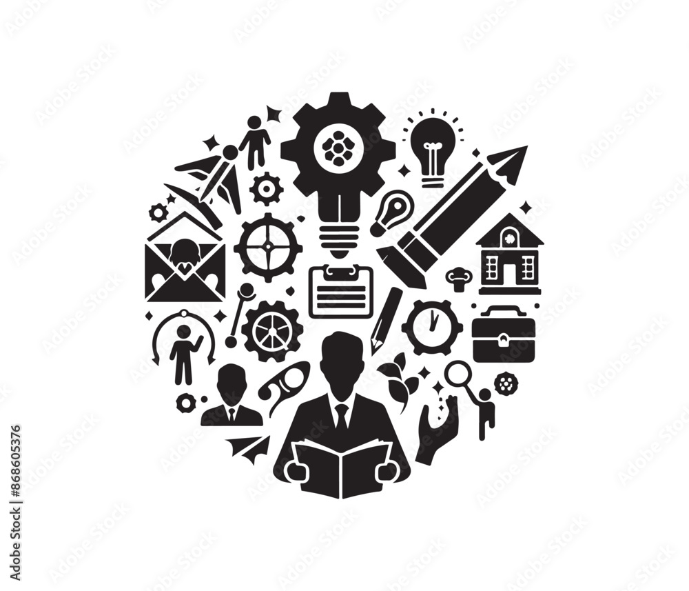 Clever Concepts vector art graphic resources silhouette vector style, white background Clever Concepts vector art graphic resources silhouette vector style, white background