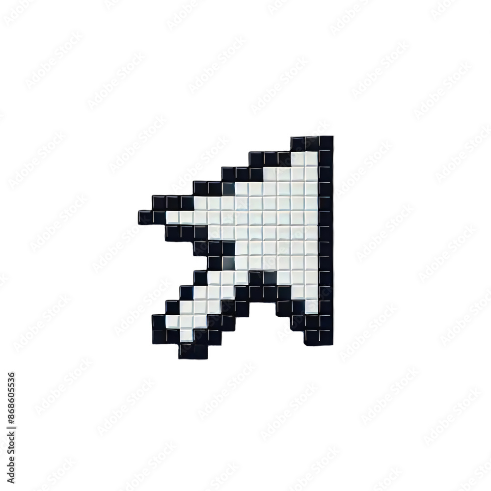 A black and white pixelated computer cursor arrow, placed on a transparent background A black and white pixelated computer cursor arrow, placed on a transparent background