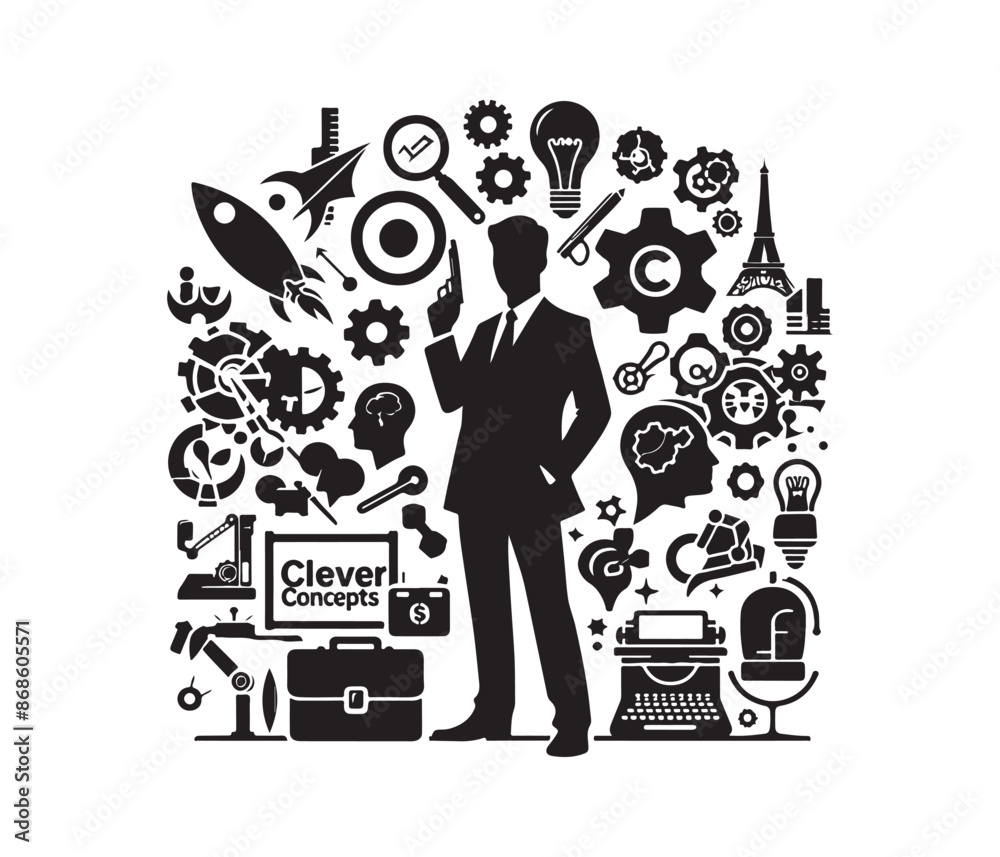 Naklejka premium Clever Concepts vector art graphic resources silhouette vector style, white background
