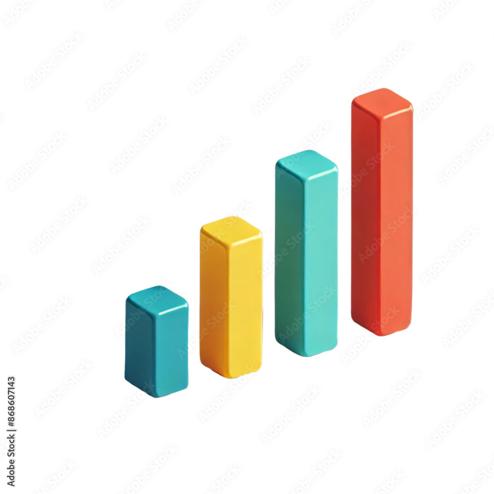 A simple illustration of a bar chart with three vertical bars increasing in height, each bar in different colors on a transparent background A simple illustration of a bar chart with three vertical bars increasing in height, each bar in different colors on a transparent background