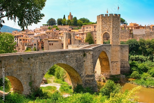 Bridge over the river Fluvia in the medieval village  Besalú, province Girona, Catalonia, Spain