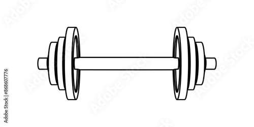 Gym dumbbells, weights sport vector illustration. Barbell symbol outline icon. Steel graphics for fitness weightlifting, bodybuilding, powerlifting. Editable line design elements
