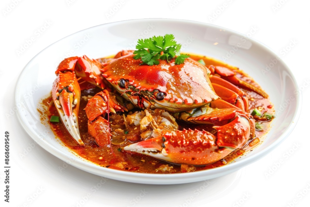 Crab Dish. Singapore Chili Crab with Pepper Sauce Isolated on White Background Crab Dish. Singapore Chili Crab with Pepper Sauce Isolated on White Background