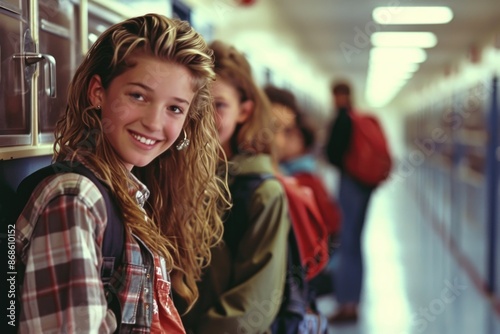 Wallpaper Mural Nostalgic school days: a vibrant glimpse into the 1990s with schoolchildren and teenagers, capturing the essence of youth culture, education, friendships, and iconic fashion Torontodigital.ca