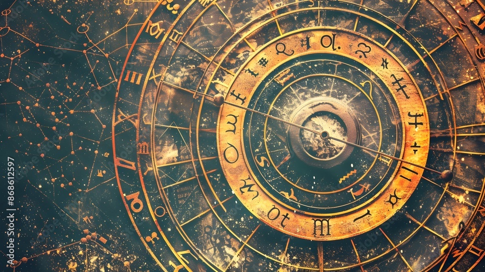 Captivating Cosmic Fabric Print with Zodiac Symbols and Celestial Elements Captivating Cosmic Fabric Print with Zodiac Symbols and Celestial Elements