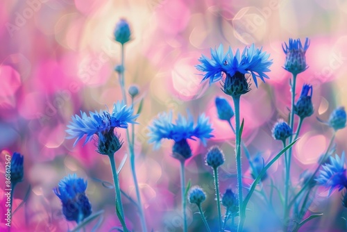 Cornflower Blue. Centaurea Cyanus Flower in Nature Field, Purple Summer Blooms