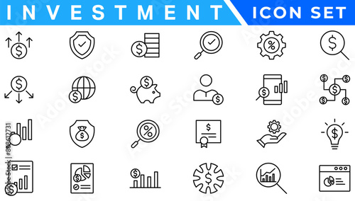 Money income line icon set. Pension fund, profit growth, piggy bank, finance capital minimal vector illustration. Simple outline signs for investment application. 30x30 Pixel Perfect Editable Strokes