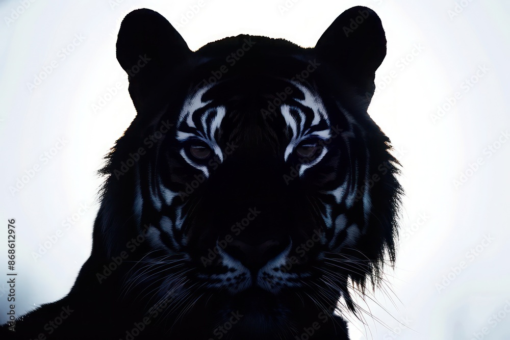 A black silhouette logo of a tiger's face, emphasizing the stripes and fierce expression, against a bright crystalline backdrop A black silhouette logo of a tiger's face, emphasizing the stripes and fierce expression, against a bright crystalline backdrop