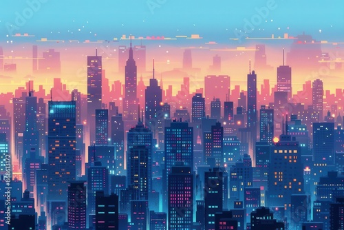 Urban skyline flat design top view cityscape theme pixel art animation Complementary Color Scheme