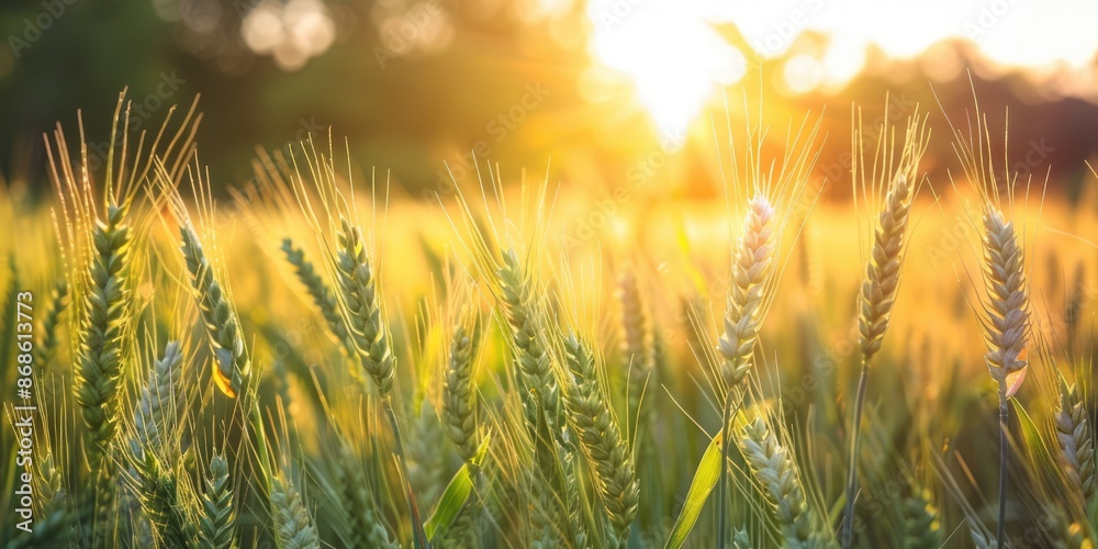 Ground Wheat. Picturesque Crop Field at Sunset in Rural Farming Landscape Ground Wheat. Picturesque Crop Field at Sunset in Rural Farming Landscape