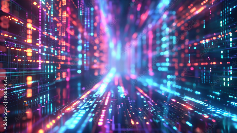 Abstract futuristic background with neon lights and lines of code. Digital technology concept Abstract futuristic background with neon lights and lines of code. Digital technology concept