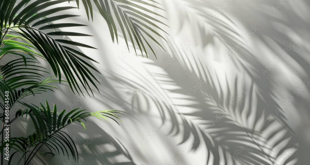 Fototapeta premium Serene Tropical Vibes: Soft Light Background with Palm Leaf Shadows