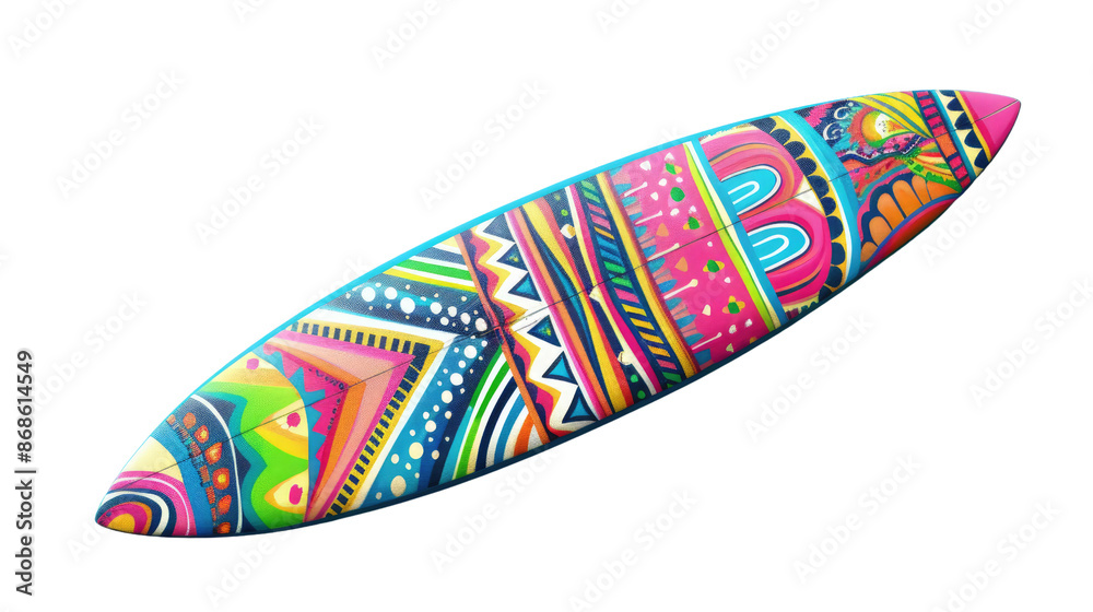 Surfboard with bright pattern on white background Surfboard with bright pattern on white background