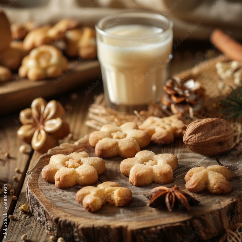 Nut cookies, walnut biscuits, butter cookies, crackers pile in shape of flowers, snowflakes, stars, round shortbread Nut cookies, walnut biscuits, butter cookies, crackers pile in shape of flowers, snowflakes, stars, round shortbread