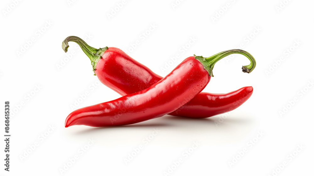 Fiery red chili peppers on a white background. Fiery red chili peppers on a white background.