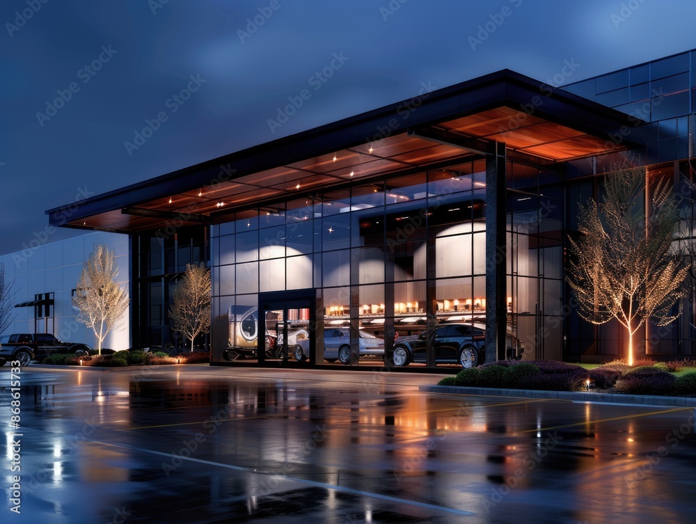 Lighting Showroom. Contemporary Night Scene of Modern Exterior Architecture Detail Lighting Showroom. Contemporary Night Scene of Modern Exterior Architecture Detail