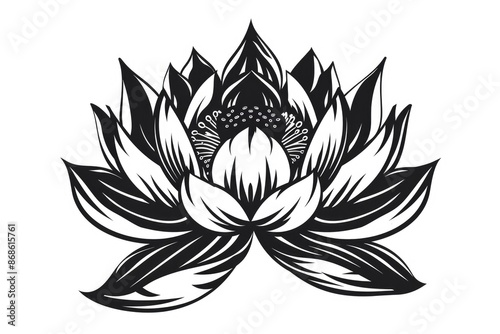 Lotus Flower Tattoo. Black Silhouette of Yoga Symbol on White Background