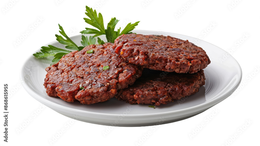 Delicious Homemade Vegan Burgers on White Plate with Fresh Green Garnish