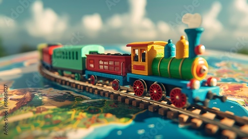 Fototapeta Naklejka Na Ścianę i Meble -  A colorful train toy on an earth surface very detailed and realistic shape