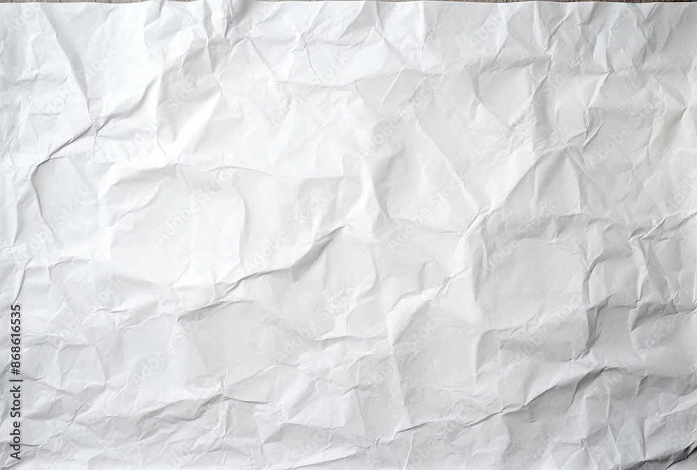 Fototapeta premium White paper texture with creases poster background, flat lay. Abstract white crumpled and worn grunge blank backdrop