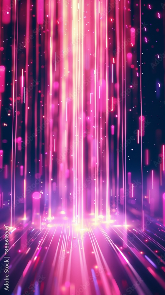 A striking background featuring vertical pink light rays and sparkles. Perfect for digital art and festive themes. A striking background featuring vertical pink light rays and sparkles. Perfect for digital art and festive themes.