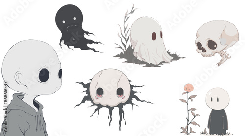 spooky characters despair vector set