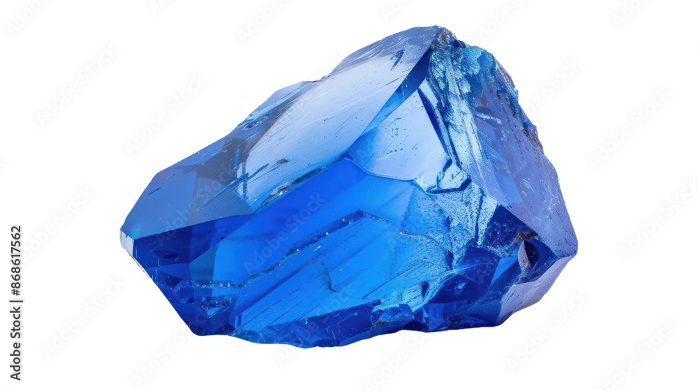 Fototapeta premium Vibrant Blue Crystal with Geometric Facets on White Background