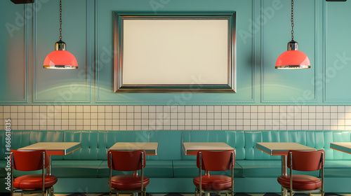 Retro American diner with wall mockup