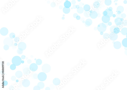 White abstract background decorated with blue circles of various sizes. Create space for inserting text, charts, and images that can be used in presentations.