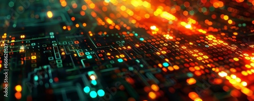 Wallpaper Mural Digital Circuitry with Binary Code and Glowing Lights Torontodigital.ca