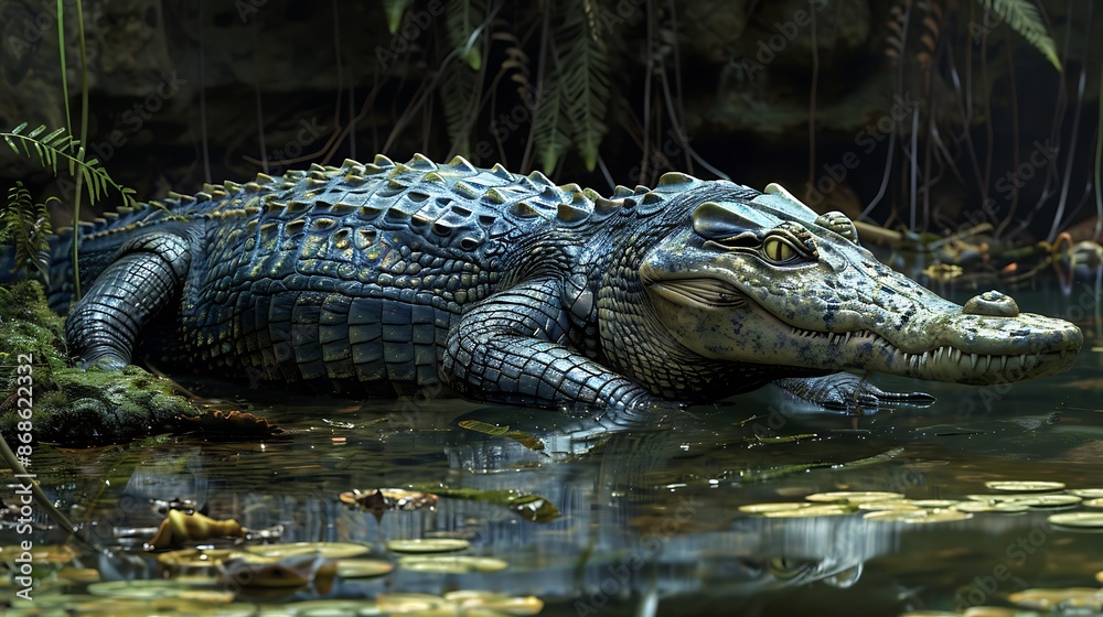 A gharial that is a critical endangered species and it is sitting very detailed and realistic shape A gharial that is a critical endangered species and it is sitting very detailed and realistic shape