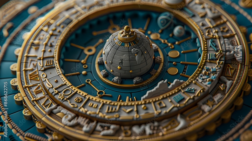 Obraz premium Intricate Celestial Puzzle:Intertwining Cosmic Patterns and Zodiac Constellations