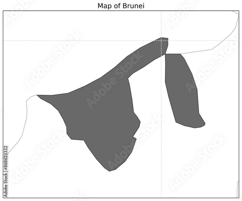 Map of Brunei and its neighbouring territory shown alongwith grid lines